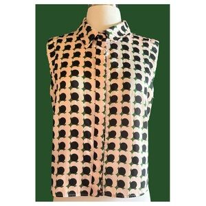 Milly Pink Green Geometric Print Sleeveless Top Pleated Back Contrast Placket 6